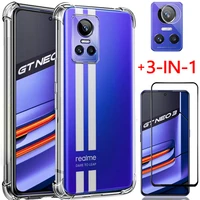 3 in 1 glass case for realme gt neo 3 5g soft clear shockproof silicone phone cases realmi gt neo2 2t 3t cover realme gt neo3