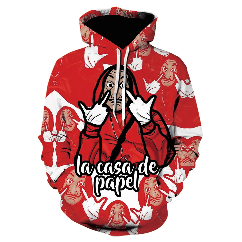 

2021 New Arrival La Casa De Papel 3D Print Men Hoodies Hooded Sweatshirts Hoodies