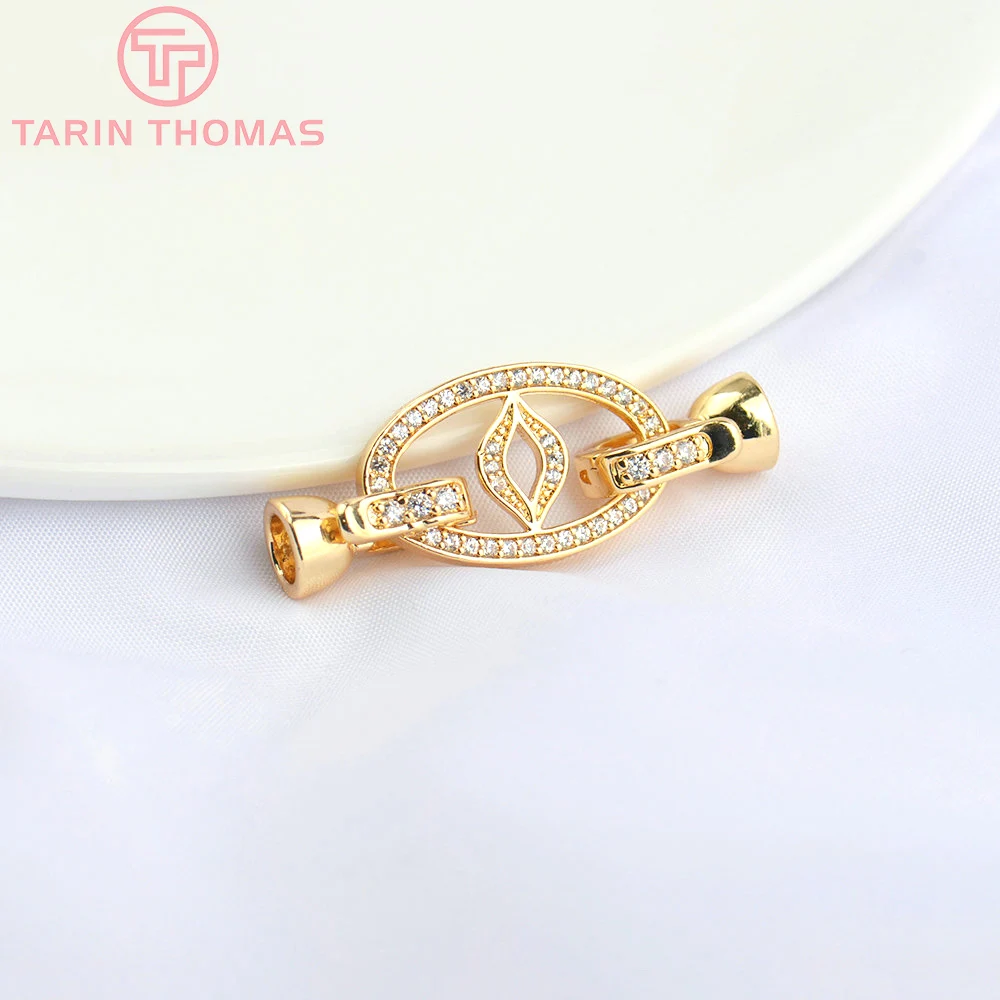 

(5071)4PCS 12.5x37.5MM 24K Gold Color Brass with Zircon Bracelet Necklace Connector Clasp High Quality Diy Jewelry Accessories