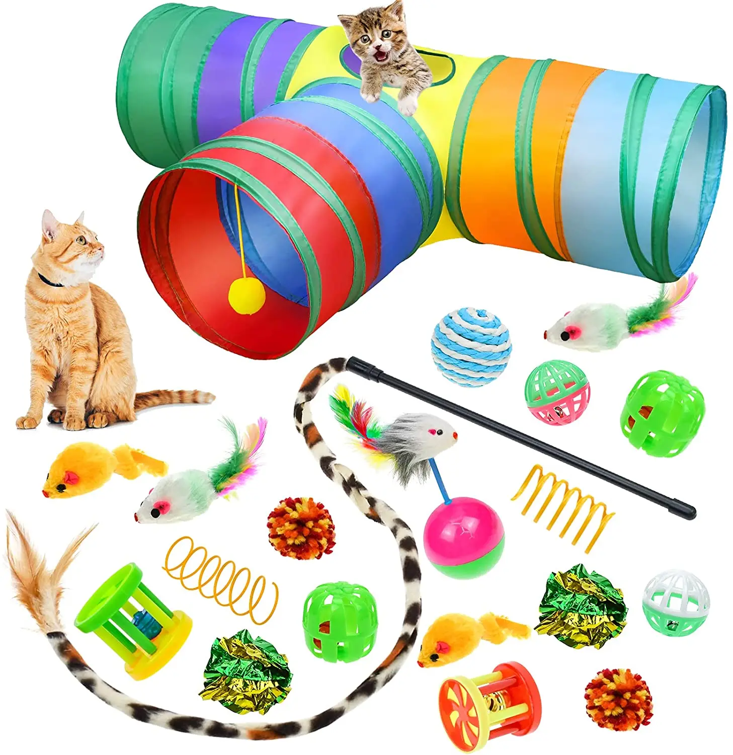 

New Pet Cat Toys Mouse Shape Balls Kitten Love Pet InteractiveToy 20 Set Cat Tunnel Funny Cat Stick Mouse Supplies Value Bundle