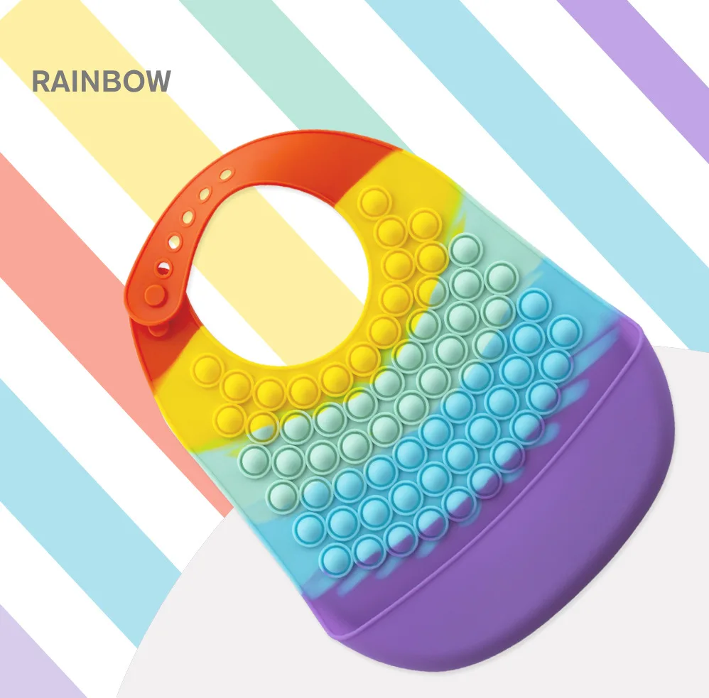 

Childlike Baby Silicone Bib Rainbow Macaron Colors Waterproof Baby Feeding Newborn Saliva Towel Toddler Adjustable Burp Cloth