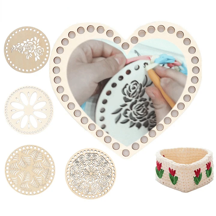 

Natural Wooden Basket Bottom Heart Shape Crochet Basket Wood Base for DIY Basket Yarn Weaving Supplies Craft Making