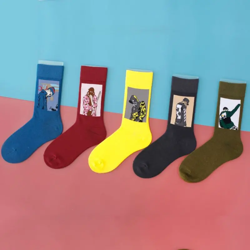 5pcs Women's Fashion Cotton Patterned Socks Man Hip Hop Harajuku Streetwear Funny Painting Personality Socks Comfort Crew Socks