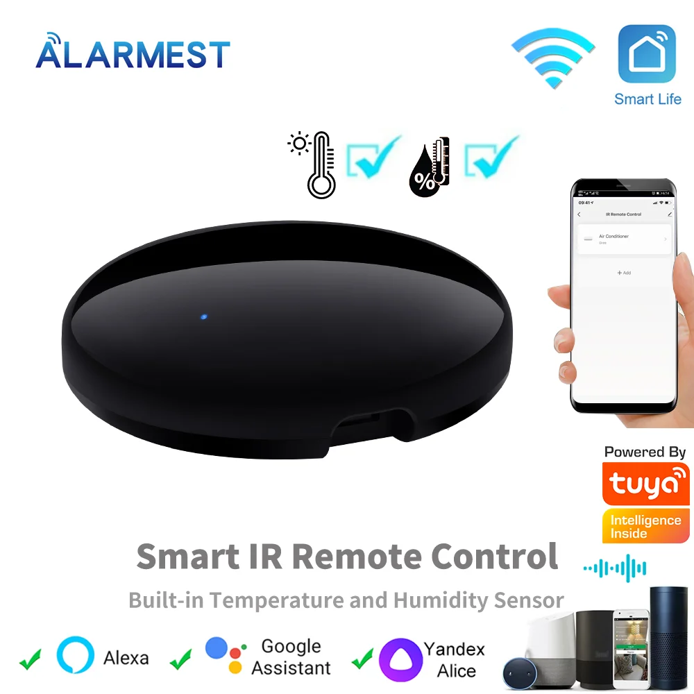 

Smart Life Tuya WiFi Universal IR Remote With Temperature Humidity Sensor for TV Smart Home Work with Alexa,Google Home Yandex