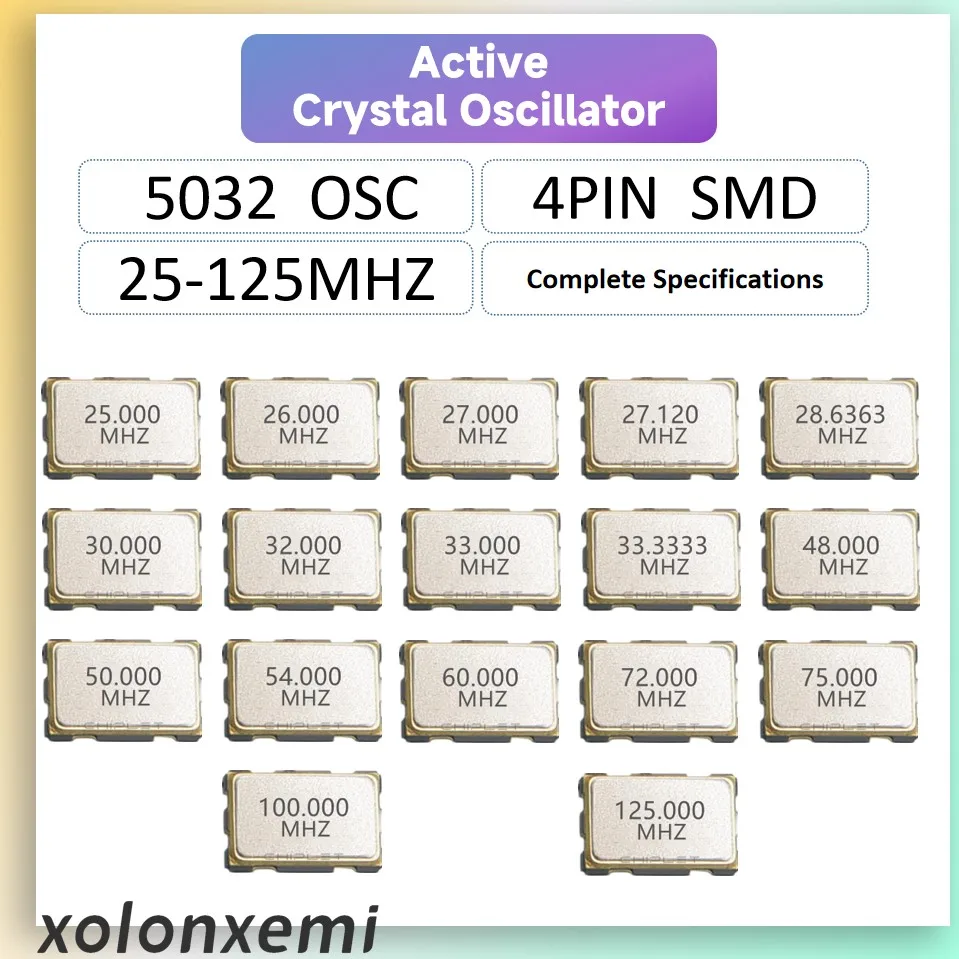 5 шт. SMD 5032 активный кварцевый генератор OSC 4 контакта 25 МГц 27 МГц 30 МГц 33 МГц 40 МГц 48 МГц 72 МГц 50 МГц 125 МГц 5032 5*3,2 x мм