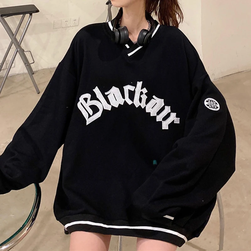 

Women Letter Loose Pullover Tops Tee Korean Harajuku Long-Sleeves Hoodies Female Casual Sweatshirts Pullovers Clothes Oversized
