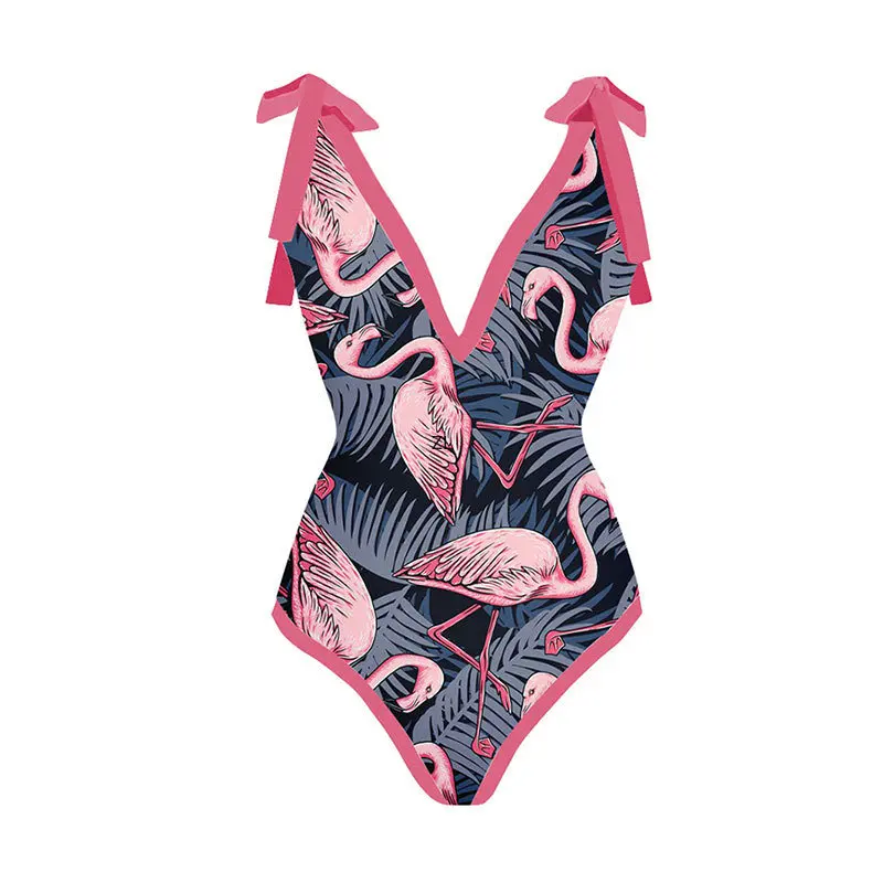 Flamingo Print One Piece Swimsuit Bikini Woman Swimwear Maxi Wrap Skirts Vintage Holiday Designers Bathing Suit Beach Cover Up