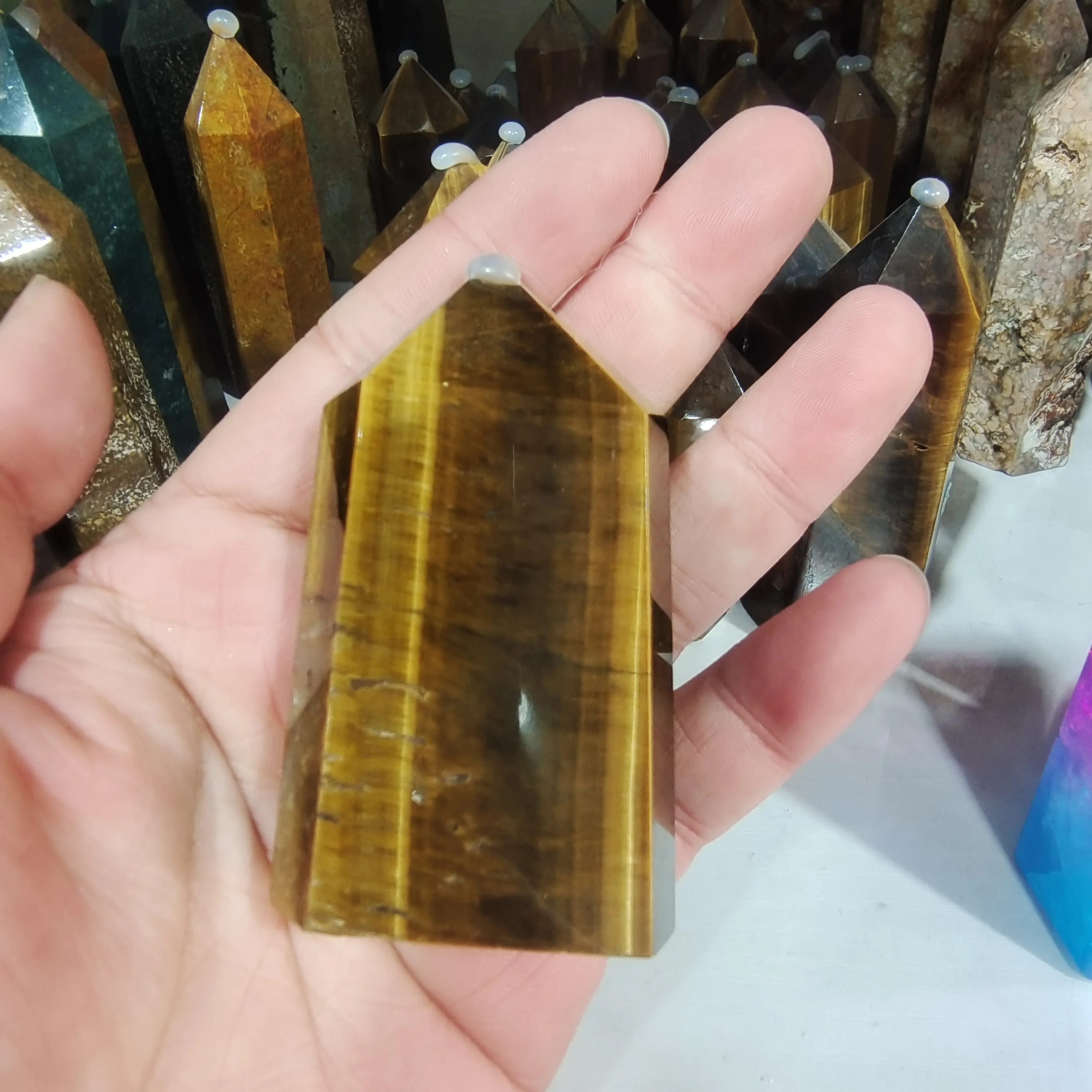 

1pc Natural Stone Yellow Tiger Eye Crystal Wand Tower Healing Energy Ore Mineral Obelisk Feng Shui Crafts Home Decor Gifts