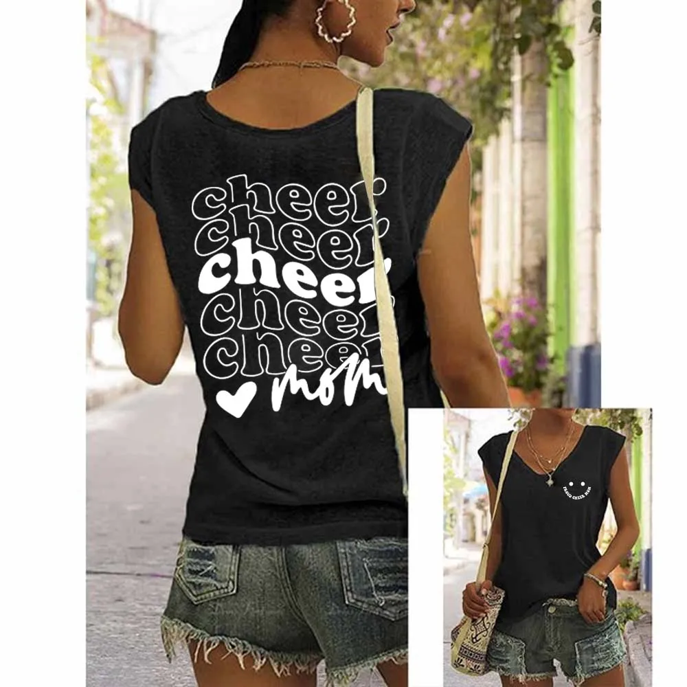 

Rheaclots Women's Retro Cheer Mom Printed Casual V-Neck Tank Top
