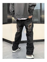 2022 new american west coast street hip hop embroidery pistol leisure jeans men and women loose straight high wais long pants