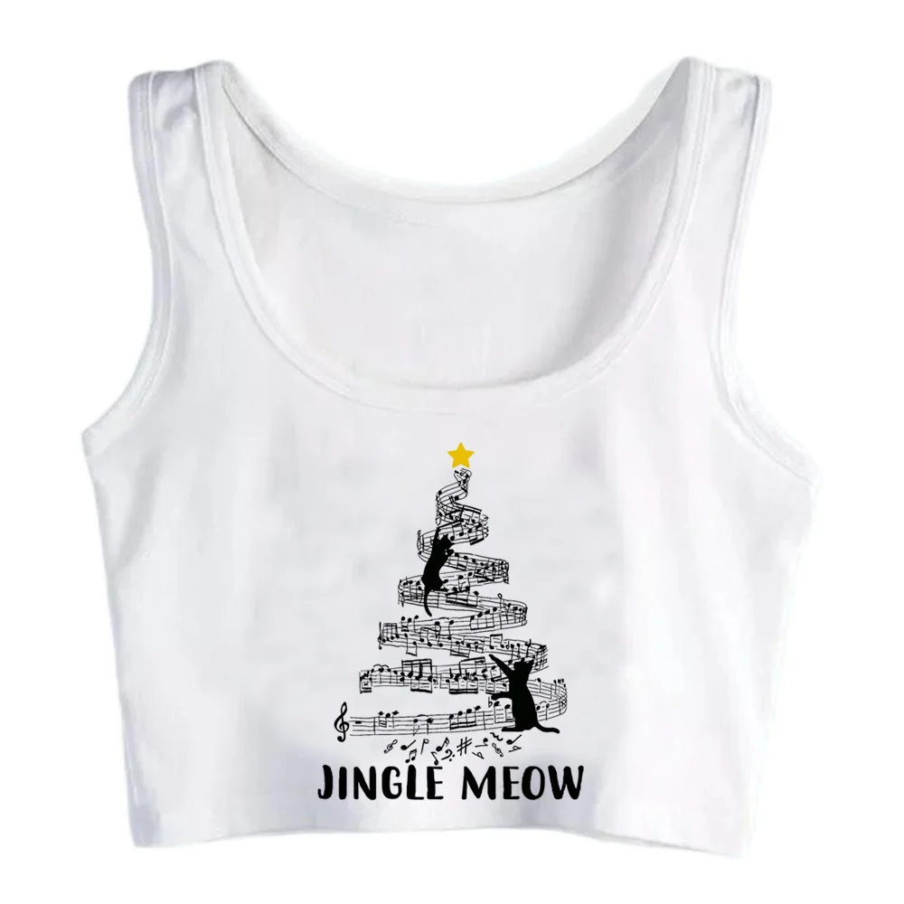 

Black Cat Playing Musical Note tank top 2000s aesthetic gothic crop top girl fairy grunge Kawaii Harajuku streetwear tee