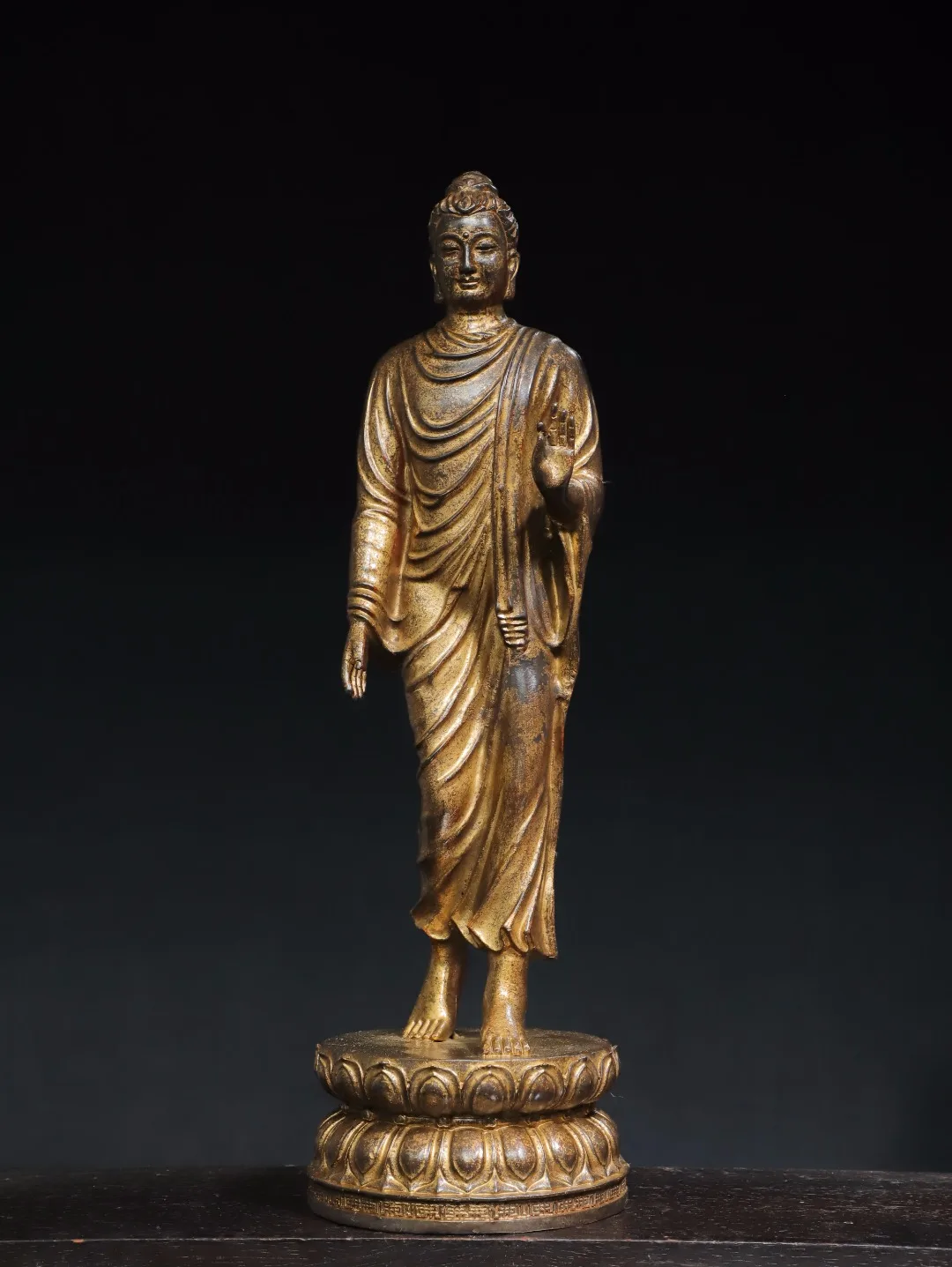 

20"Tibetan Temple Collection Old Bronze Cinnabar Mud gold Northern Wei Buddha Shakyamun Lotus Platform Worship Hall Town house