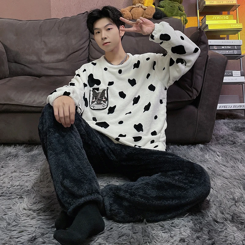 QUHENG Winter Flannel Men Cute Pajamas Thick Couple Sleepwear 2022 New Women Pajama Set Cartoon Coral Fleece Chic Home Clothing