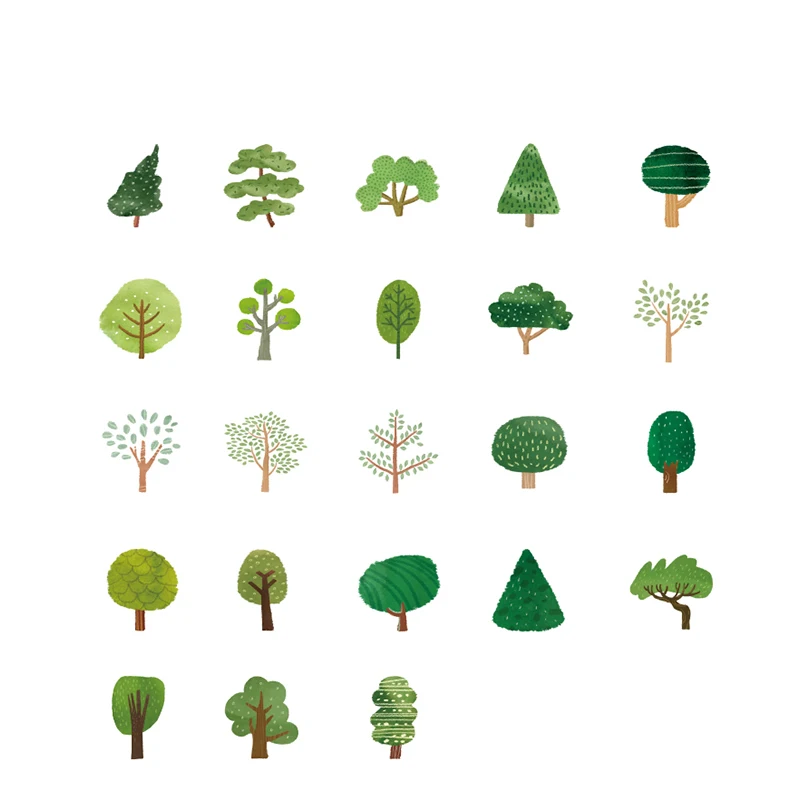 

40Packs Wholesale Mini Box Stickers Forest Tree Plant fresh Paper diary decoration Scrapbooking material Sticker DIY Journal 4CM