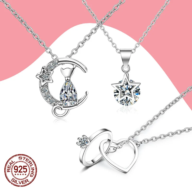 Двойное кольцо с короткой застежкой в виде кошки ожерелье подвеской пентаграммы