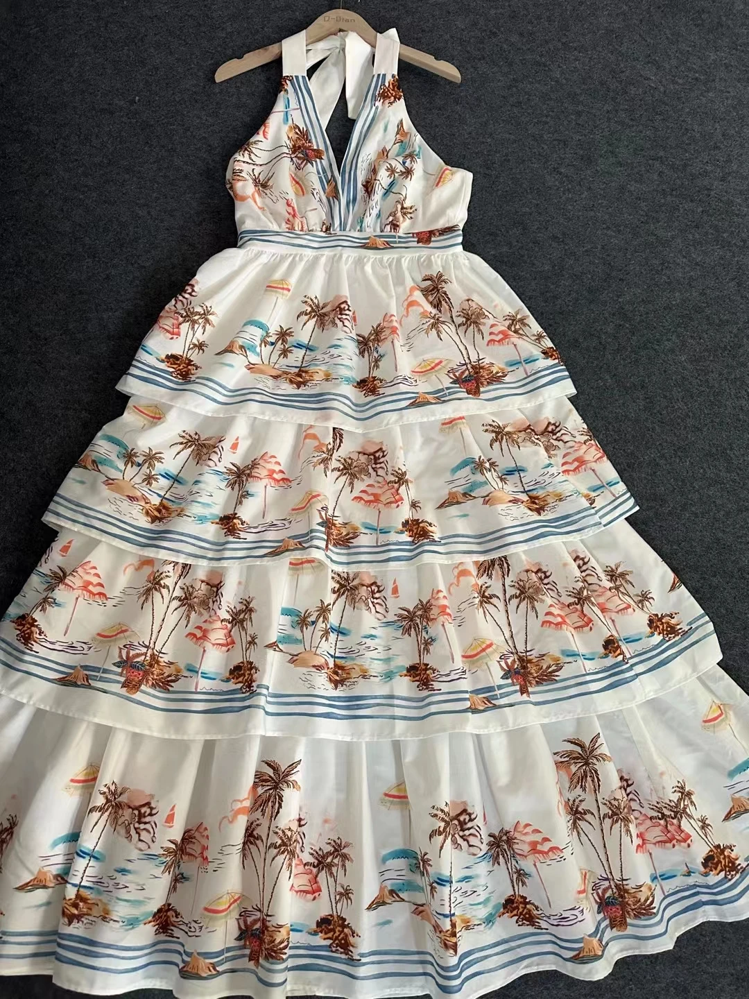 

2023 Summer Off the Shoulder Ball Gown Neck-mounted Bohemian Printed Dresses Women