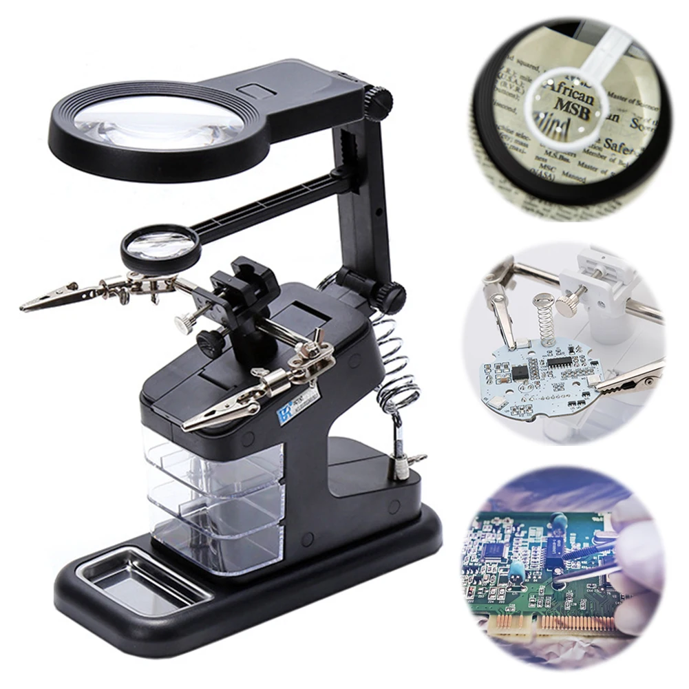

Welding Magnifying Glass with LED Light 3X 4.5X 25X Lens Auxiliary Clip Loupe Desktop Magnifier Third Hand Soldering Repair Tool