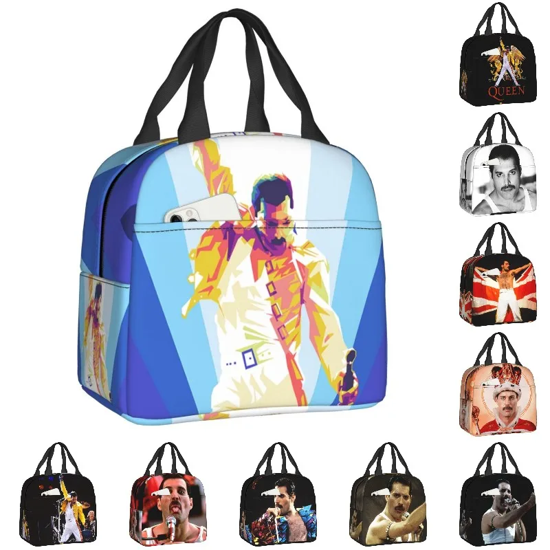 

Rock Freddie Mercury Insulated Lunch Tote Bag for Women Resuable Thermal Cooler Food Queen Lunch Box Kids School Children