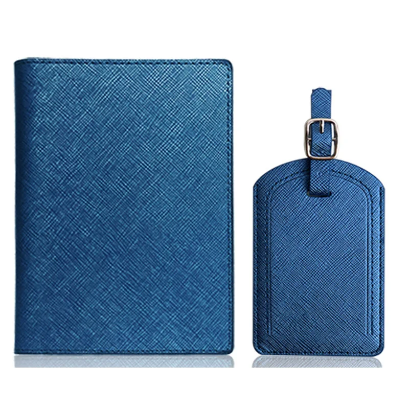 Free Customized Letters Name Saffiano PU Leather Passport Holder Luaague Tag Set HandmadeTravel Wallet Bag for Family Luxury DIY