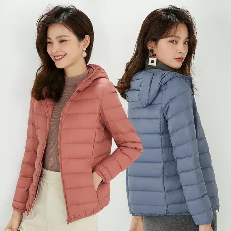 Lightweight Hooded Short Down Jacket Woman Winter 2023 Oversize Spring Parka Female Bomber Demi-season Quilted New In Outerwear enlarge