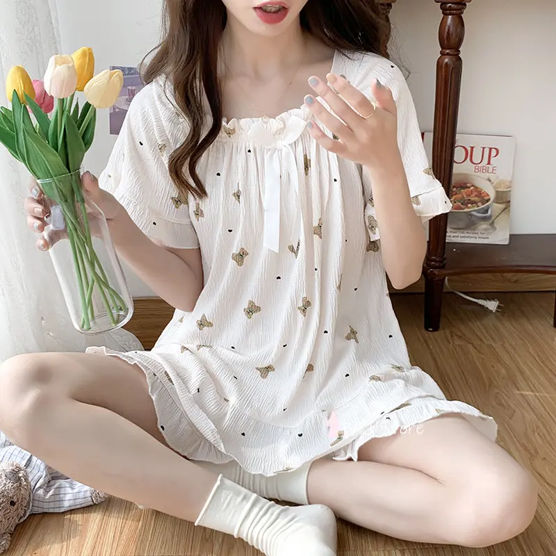 Summer Pijama Print Women's Pajama Sets Short Sleeves Sleepwear Pajamas Large Size 6XL Home Wear Nightwear Home Clothing