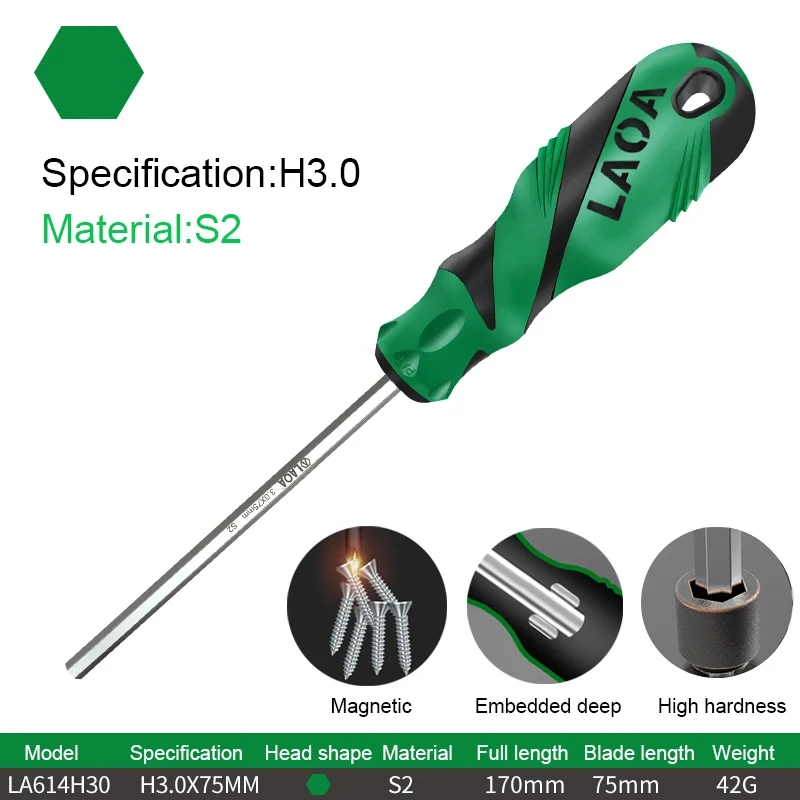 1 шт. шестигранная отвертка с магнитным креплением и нескользящей ручкой