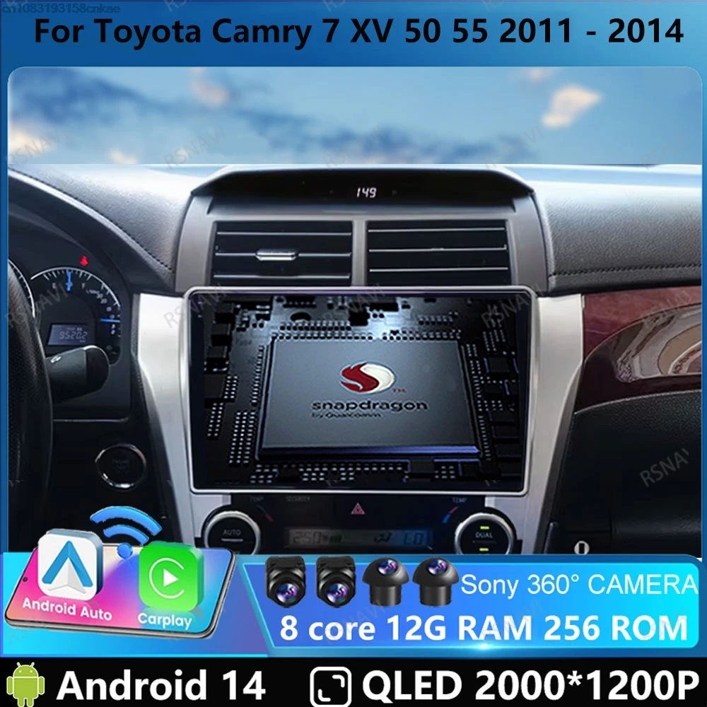 Автомобильный радиоприемник Andoird 14 для Toyota Camry 7 XV 50 55 2011-2014 5G WIFI DVD Viedo Player Стерео DSP