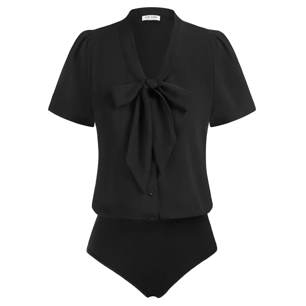 

KK Women Bow-Knot Decorated Bodysuit Floral Printed Short Sleeve Elastic Waist Shirt Teddy Casual Basic Body Fashion Jumpsuit