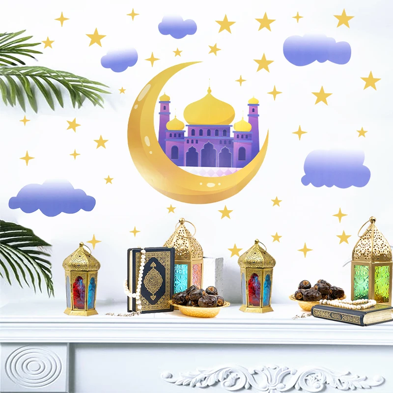 

Eid Mubarak Наклейка на стену s фон Рамадан кареем украшение для дома Наклейка на окно Исламская мусульманвечерние НКА Декор Наклейка s