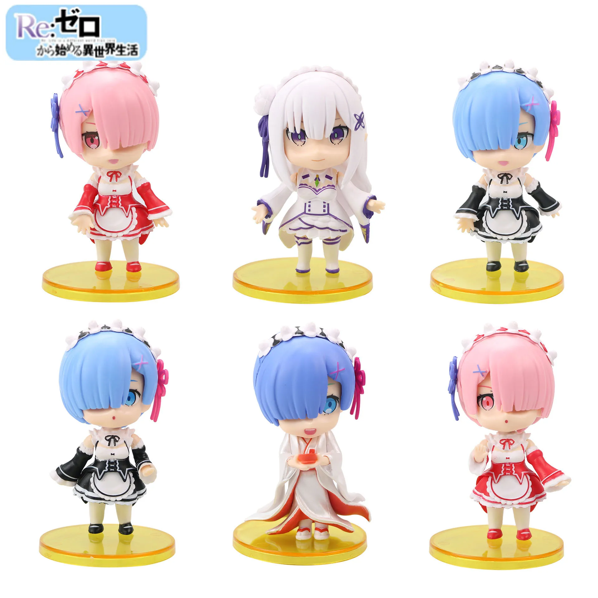 6Pcs Anime Re Life In A Different World From Zero Action-Figure 10cm Q Version Rem Ram Wave PVC Model Figure Toy Collection Gift
