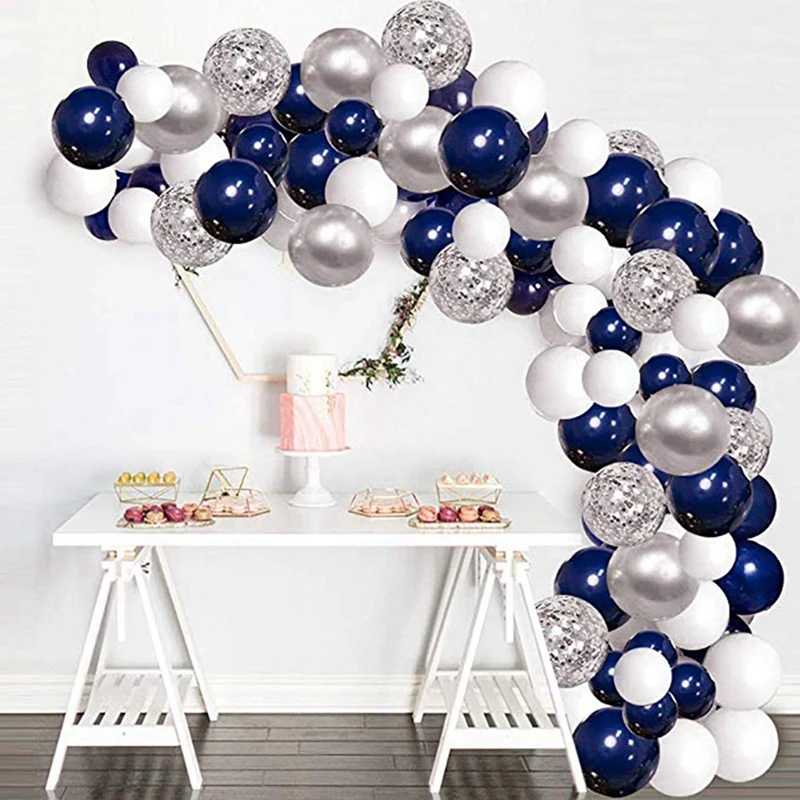 Promotion! Navy Blue Balloons Garland Kit And Silver White Arch With Balloon Accessories |