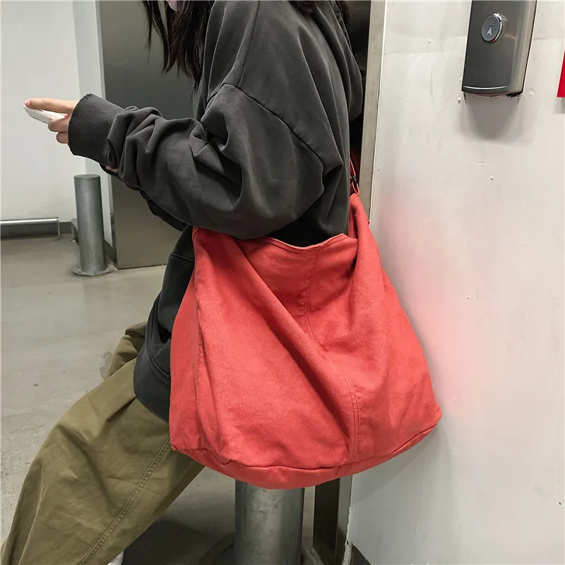

Large Capacity Lazy Style Retro Washable Canvas Shoulder Bag Women's Harajuku Style Student Leisure Book Bag Art Shopping Bag