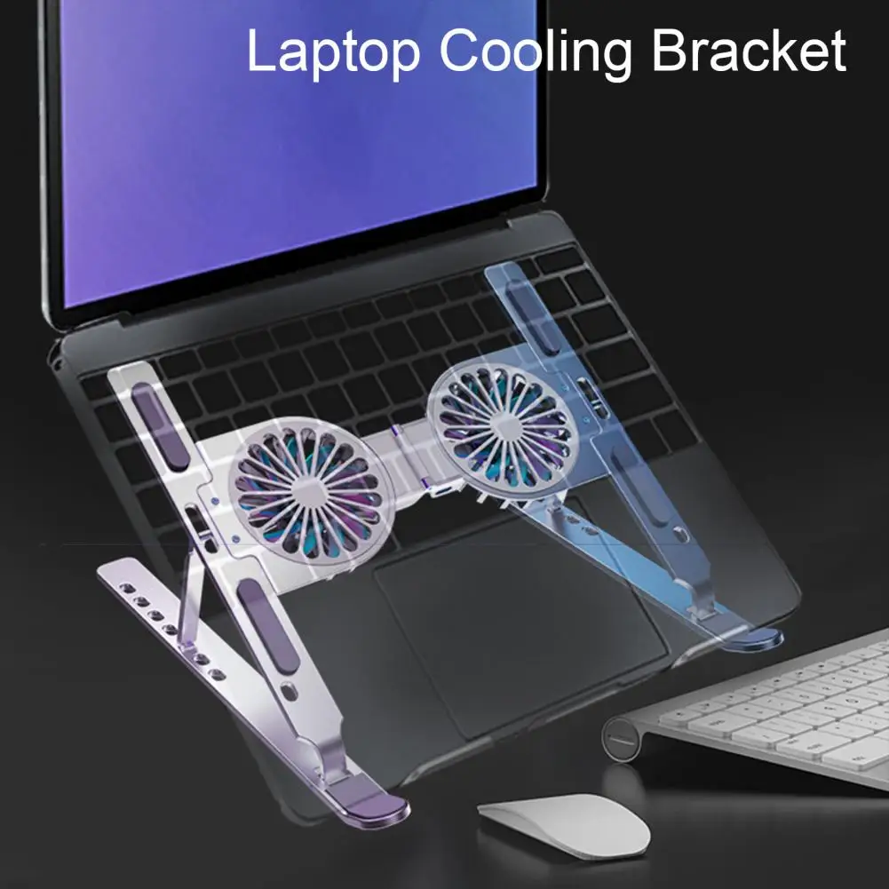 Laptop Stand Foldable 7 Gears Anti-slip Stable Good Heat Dissipation Dual Fans Notebook Riser Holder Cooling Bracket for Office Laptop Stand Foldable 7 Gears Anti-slip Stable Good Heat Dissipation Dual Fans Notebook Riser Holder Cooling Bracket for Office