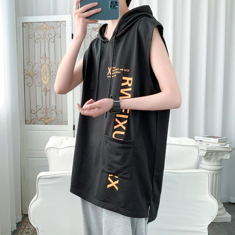 

Летние мужские топы с капюшоном, майка без рукавов для фитнеса, женская футболка в стиле хип-хоп 2023