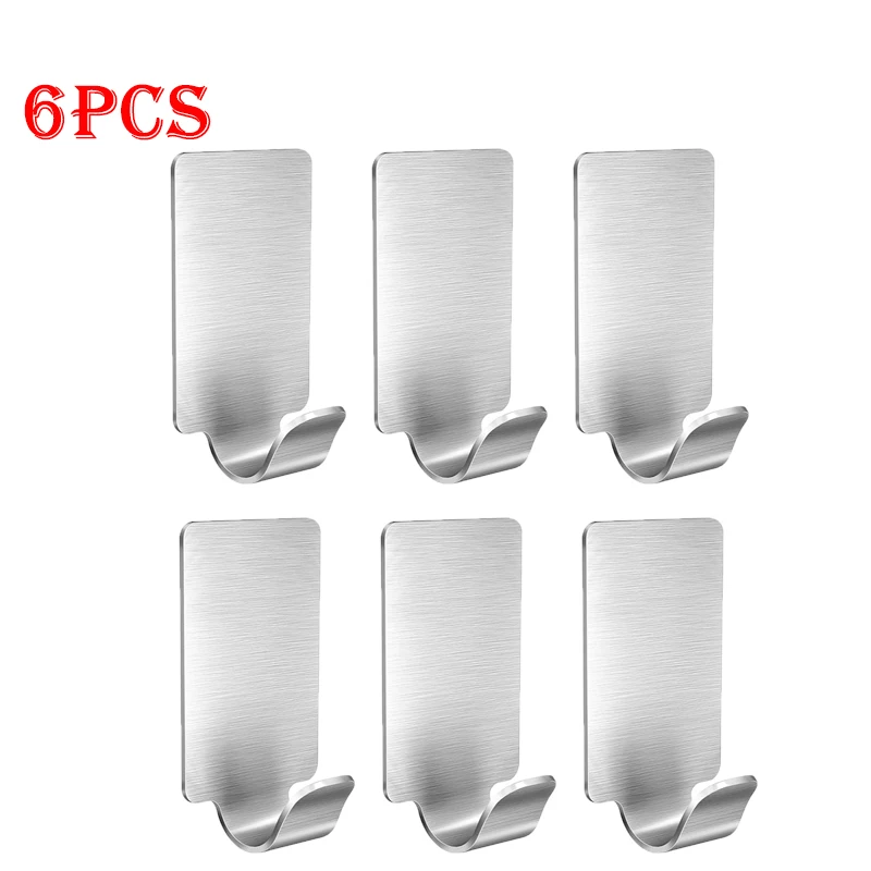 

12/6 шт. клейкие крючки для полотенец из нержавеющей стали, вешалки для полотенец, настенные крючки для кухни, ванной комнаты, самоклеящийся крючок из нержавеющей стали