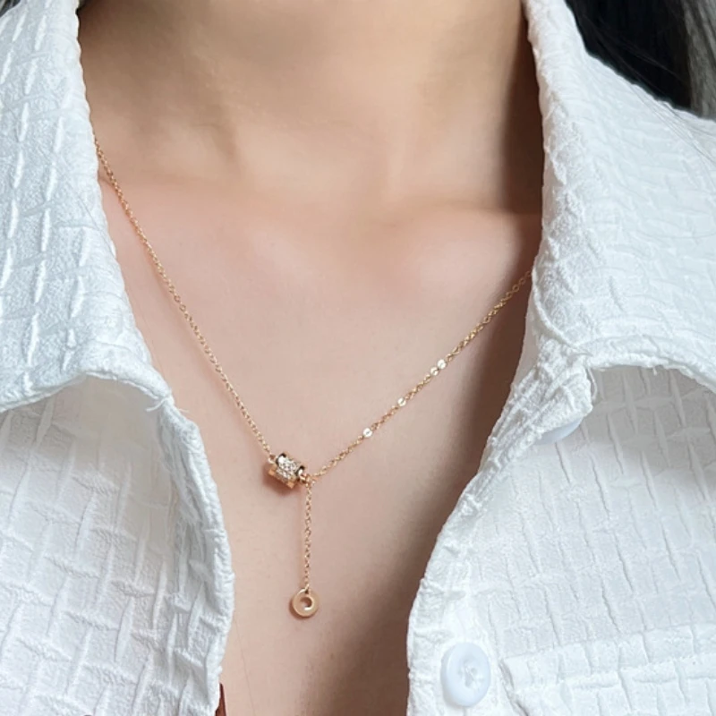 Женское колье с цилиндрическим кристаллом ANENJERY круглым кулоном и цепочкой