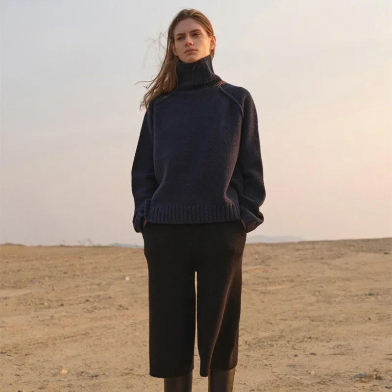 MOI @ Женский шерстяной свитер высокий воротник толстый вязаный свободный и