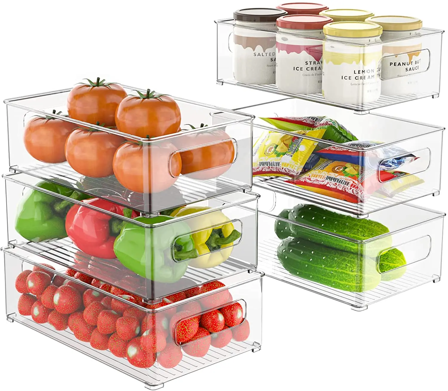 1/4pc Refrigerator Organizer Bins Stackable Fridge Food Storage Box with Handle Clear Plastic Pantry Food Freezer Organizer Tool