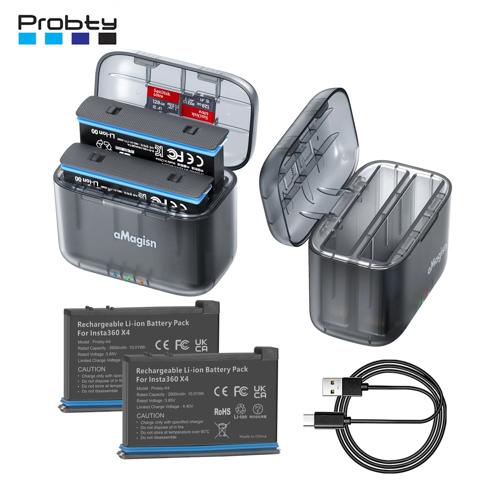Перезаряжаемый литий-ионный аккумулятор для Insta360 X4 2600 мАч и зарядное устройство