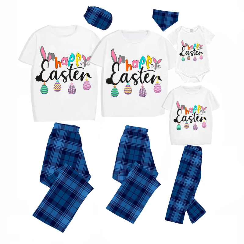 Easter Family Matching Pajamas Exclusive Design Happy Easter Slogan Eggs Gray Pajamas Set