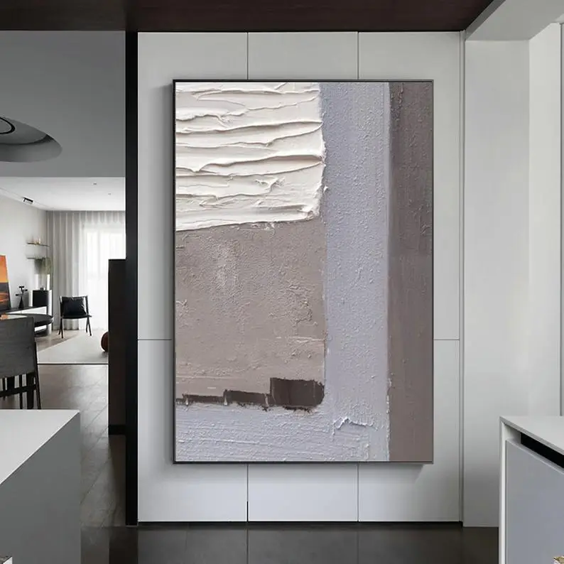 

Large Original Abstract Wall Art, White Abstract Painting, 3D Textured Original Gray Abstract Painting, Minimalist Oil Painting