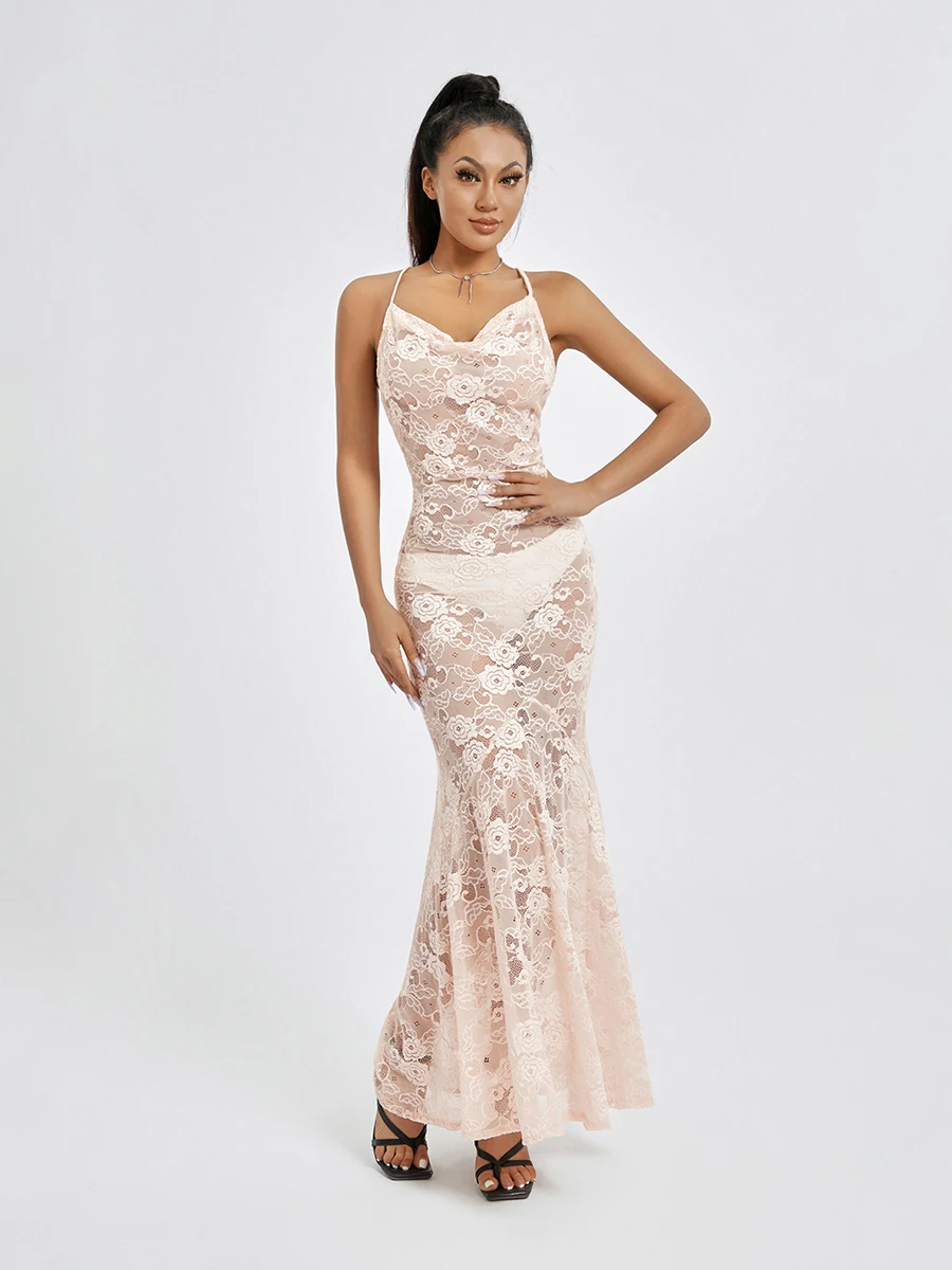 

Women s Elegant Sequin Embellished with Sheer Mesh Overlay and Side Split - Perfect for Beach or Evening Wear