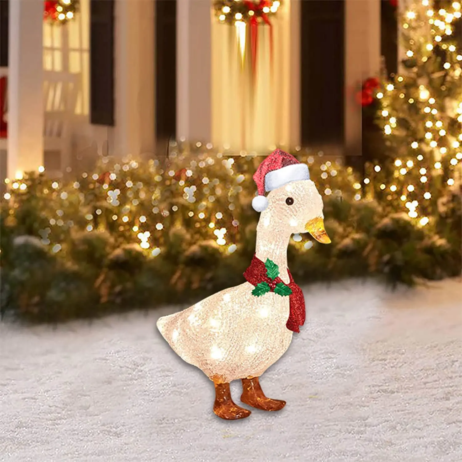 

Garden Light-Up Chicken Decor with Scarf Metal Chicken Christmas Ornaments with 50 Mini Lights Rooster Animal Garden Stakes