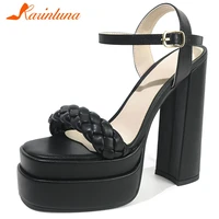 new 2022 black square high heels platform buckle strap fanshion women sandals sexy party wedding white woman shoe big size 34 43