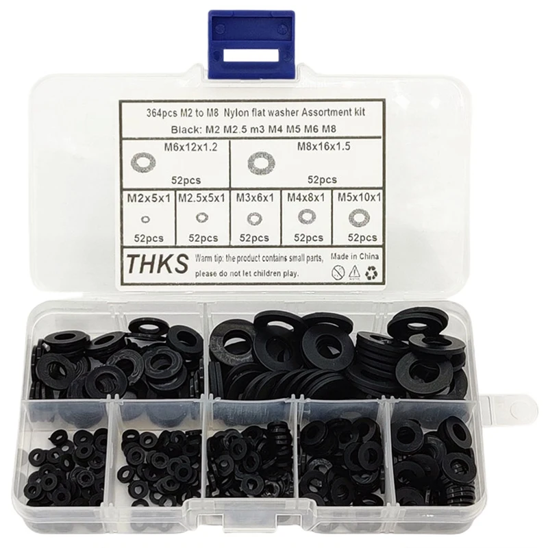 

364 Black Nylon Flat Washer Combination Kits For M2 M2.5 M3 M4 M5 M6 M8 Screws And Bolts