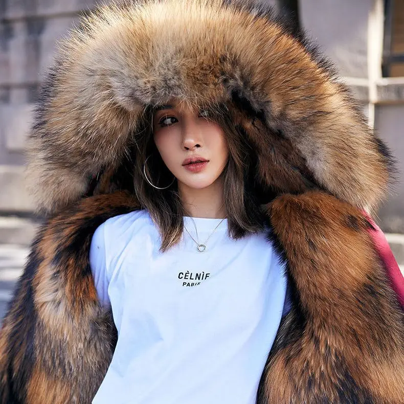 Thickened insulation 2023 winter detachable pie overcomes female raccoon fur inner liner fur coat female