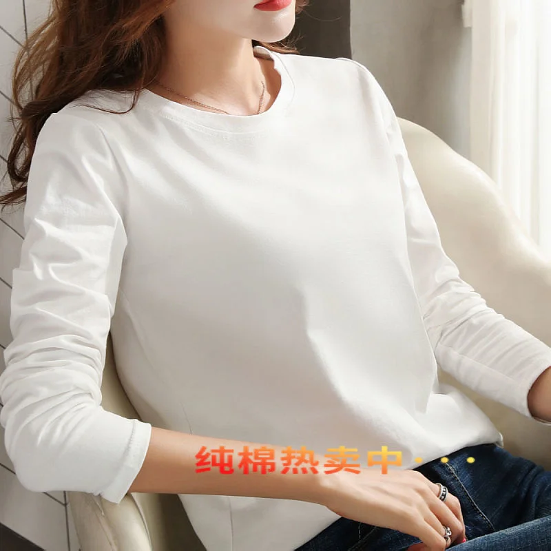 

dinboa- 2022 Woman Tshirts Cotton Long Sleeve Regular round Neck T-shirt Women's Loose Fat Red T-shirt Tops Mujer Camisetas
