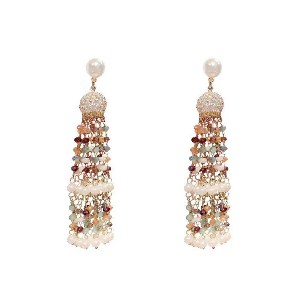 

Ethnic Feng Shui Diamond Advanced Heavy Lndustry Design With Distinctive And Exaggerated Long Tassel Earrings