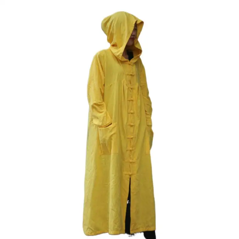

Women Hooded Trench Coat Button Pockets Brief Loose Linen Vintage Long Sleeve Coats 2022 Fall New 5 Colour