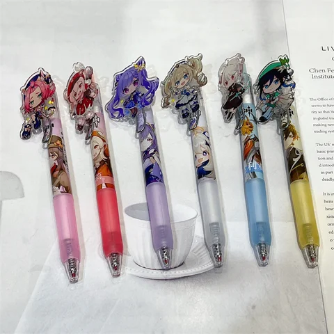 Аниме мультфильм Genshin ударная нейтральная ручка с нажимом Милая Студенческая канцелярская накладка нейтральная ручка эксклюзивная ручка для подписи